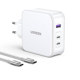 Ugreen 15339 140W 2c1a GaN Nexode kèm cáp USB-C dài 1.5M Bộ sạc nhanh 2 x USB-C + 1 x USB-A Màu Trắng CD289 20015339 - Hàng chính hãng