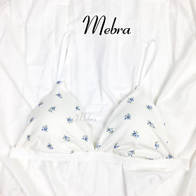 Áo bra cotton nữ không gọng đệm mỏng màu trắng hoa xanh nhẹ Mebra