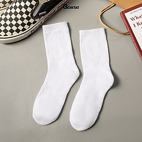 Tất vớ trơn lót xù nam nữ cổ cao, lửng GOMTAT thiết kế giữ ấm mùa đông chất liệu cotton êm chân - TATXU-COCAO-TRON - Cổ cao - Trắng