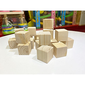Bộ 20 Khối gỗ lập phương 3cm, khối vuông xếp chồng và làm đồ thủ công DIY, đồ chơi gỗ xây dựng, khối gỗ trơn không màu