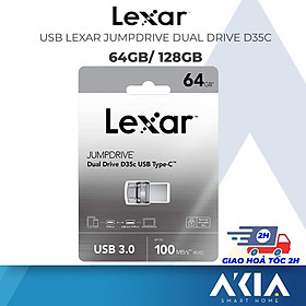 Usb Lexar JumpDrive Dual Drive D35C 64GB/ 128GB, Type-C/Type-A (USB 3.0), Tốc độ đọc 100m/s, Vỏ kim loại, thiết kế nhỏ - Hàng chính hãng - 64GB