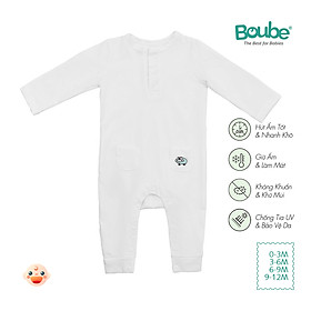 Bộ liền thân, bộ bodysuit cài thẳng dài tay 2 túi nhiều màu sắc cho bé Boube, vải Cotton organic thoáng mát - Size 0-12M