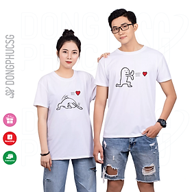 Áo cặp đôi dễ thương thun cotton mềm mịn cổ tròn tay ngắn màu trắng mẫu AC101T DONGPHUCSG