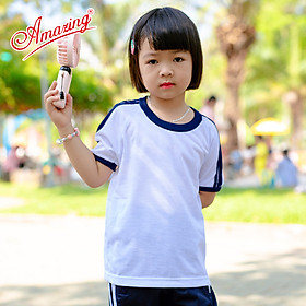 Áo thun thể dục thương hiệu Amazing cho bé gái, cổ bẻ và cổ tròn, đồng phục thể thao cho học sinh nam nữ các cấp