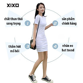 Đầm body Váy body cổ tròn nhún thời trang XIXO chất thun thái DAM0030