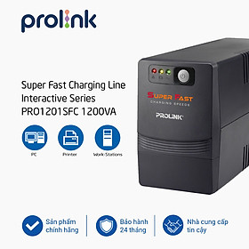 Bộ nguồn cấp điện liên tục UPS PROLINK 1200VA (PRO1201SFC) Công suất 600W, Công nghệ Line Interactive tích hợp bộ AVR, sạc siêu nhanh - Hàng chính hãng