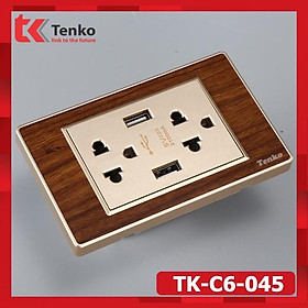 Ổ điện USB Âm Tường Vân Gỗ Cao Cấp - Ổ đôi 3 chấu tích hợp cổng usb - Thương hiệu Nhật Bản TENKO TK-C6-045