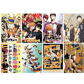 Poster Vua bóng chuyền Haikyuu 8 tấm A4 anime chibi