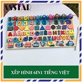 Đồ Chơi Trẻ Em, Đồ Chơi Gỗ, Bảng Gỗ Thông Minh 6in1 Đồ Chơi Giúp Bé Phát Triển Trí Não Giáo Dục Theo Phương Pháp Montessori