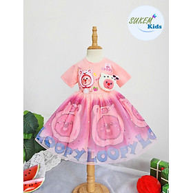 Đầm váy công chúa Loopy cute cho bé gái dự tiệc lễ tết noel giáng sinh size 10-40kg hàng thiết kế cao cấp