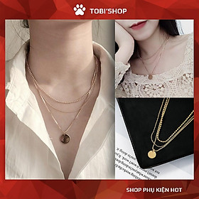 {Freeship 50k} Dây chuyền/Vòng cổ xếp lớp 3 layer nhiều tầng mặt đồng xu NO SKU 101