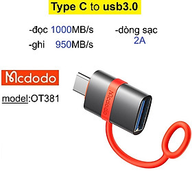 Mua Đầu chuyển otg Type C sang USB 3.0 Mcdodo OT381 tốc độ truyền dữ liệu 5Gbps _ Hàng chính hãng