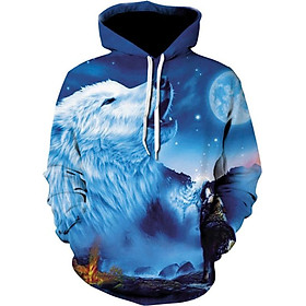 Áo Hoodie Nam 3D Hình Sói Trắng Xanh - A3D13