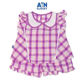 Bộ quần áo dài bé gái họa tiết Caro tím trắng cotton - AICDBGRZQ5DV - AIN Closet