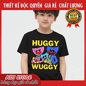 Áo thun trẻ em in hình game poppy playtime búp bê huggy wuggy màu đen cổ tròn cực chất