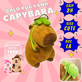 Thú nhồi bông Capybara đeo balo rùa xanh êm mịn dễ thương cao cấp - Size từ 35cm đến 90cm - Quà tặng gấu bông Capybara nhồi bông dễ thương - Gối ôm mềm mịn cho bé