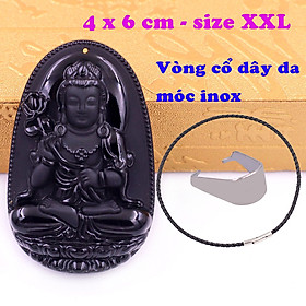 Mặt Phật Đại thế chí đá thạch anh đen 6 cm kèm vòng cổ dây da đen - mặt dây chuyền size lớn - XXL, Mặt Phật bản mệnh
