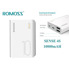 Sạc Dự Phòng Romoss Sense 4S  Mini Siêu Nhỏ 10000Mah 2 Cổng Sạc Vào-HÀNG CHÍNH HÃNG