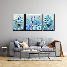 Mua Bộ 3 tranh canvas trang trí phòng khách - chim công sang trọng  quý phái - TM001