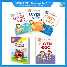 Combo "Mai con vào lớp 1" - Toán tư duy 5 - 7 tuổi, bộ 3 vở Luyện viết, sách Luyện đọc - Hành trang cho bé tự tin vào lớp 1