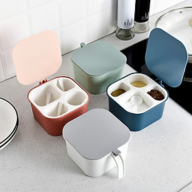 Mua Hộp đựng gia vị 4 ngăn kín khí   chống ẩm ướt  Hũ gia vị chia ngăn có nắp đậy kèm thìa tiện lợi
