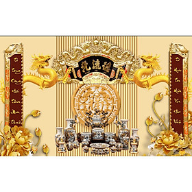 Mua Tranh cuốn thư phòng thờ - vải lụa kim tuyến dán tường trực tiếp - kích thước theo yêu cầu