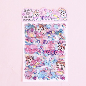 Sticker hình dán cô gái nhỏ set 4 tấm GB6675