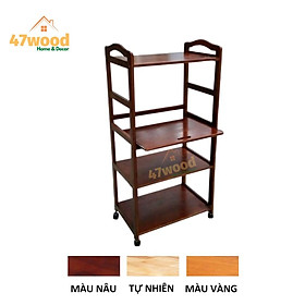 Kệ lò vi sóng bằng gỗ 4 tầng có bánh xe di chuyển -  Kệ lò VIPA