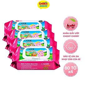 Combo 4 Gói Khăn Giấy Ướt Carrie Junior Funtime Cheeky Cherry 80 tờ/ gói