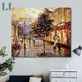 Mua Tranh tô màu theo sô có khung phong cảnh đường phố - Tranh sơn dầu số hóa tự tô LIM Art T2100