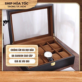 Hộp đựng đồng hồ gỗ đen MDF 10 ngăn cao cấp 0188