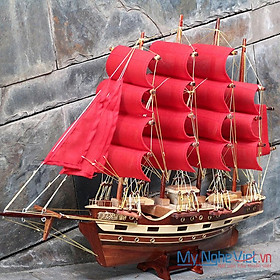 Mô hình thuyền trang trí - France II buồm đỏ thân 40cm MNV-TB026-3