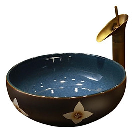 Mua Chậu lavabo nghệ thuật hoa văn trăm hoa đua nở lòng chậu màu xanh ngọc bích