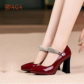 Giày cao gót nữ đẹp đế vuông 8 phân hàng hiệu rosata hai màu đen đỏ ro464 - đỏ đô - 37