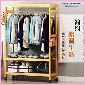 Mua RE0268 Tủ treo quần áo gỗ tre 100cm có bánh xe - Tủ treo quần áo - Giàn treo quần áo