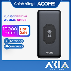 Sạc dự phòng không dây 10000mah Acome AP106, sạc nhanh 3.0