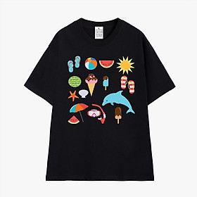 Cao cấp - Áo thun unisex cá heo summer time sao biển dép lào vỏ sò nhiều họa tiết mùa hè rực rỡ vui nhộn BND192
