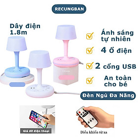 Mua Đèn ngủ để bàn đa năng kiêm ổ cắm điện thông minh có 2 cổng sạc nhanh USB  4 ổ cắm điện chống giật chịu tải 2500W  Tặng kèm điều khiển từ xa