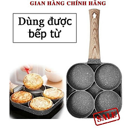 Khuôn Chảo Chiên Rán Trứng Làm Bánh 4 Ngăn 4 Lỗ Chống Dính - Chống Dính Tay Cầm Gỗ 4 ngăn nấu được cả bếp từ và bếp gas