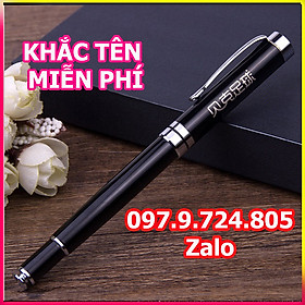 (Gift) Bút ký khắc tên cao cấp LC 010, đẹp, mực mịn đều ở mọi góc nghiêng - Đen cài trắng