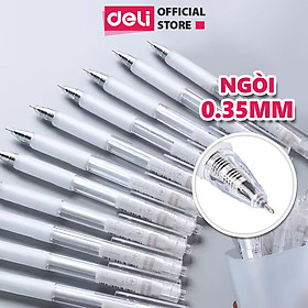 Bút Bi Nước Bút Gel Bút Mực Bấm Văn Phòng Deli Mực Đen Ngòi 0.35mm Học Sinh Mực Đều, Ngòi Nhỏ - Có Ruột Thay Thế