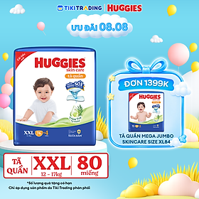 Tã/bỉm quần Huggies Skin Care Mega Jumbo XXL76+4 miếng với tràm trà dịu da