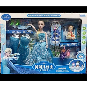 Đồ chơi thay váy Búp bê công chúa Frozen với quyền trượng - Nữ hoàng băng giá Elsa và em bé có thể thay đổi trang phục và phụ kiện kèm theo