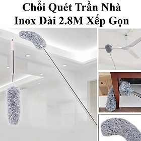 Chổi Quét Trần Nhà, Màng Nhện Inox Dài 2.8m Xếp Gọn