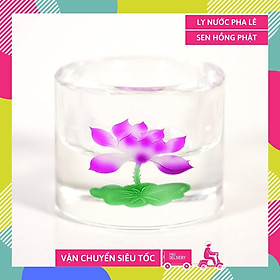 Mua Ly nước thờ cúng Phật pha lê trụ nguyên khối vẽ sen hồng VIP - Cao 5cm