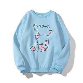 Áo Sweeter Form Rộng Unisex Nam Nữ In Họa Tiết Hộp Sữa Vị Đào Cực dễ Thương Với Màu Xanh Pastel Nhẹ Nhàng