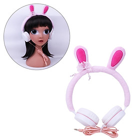 Cute Kids 3.5mm Wired headphones Plush Rabbit Ear Earphone Over Ear Headset Volume Control for Phone Tablet
