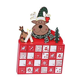 Wooden 24 Days of Advent Calendar Candy Organizer with Storage Drawers,Reindeer Pattern Fillable for Home Xmas Tabletop Desktop Decor