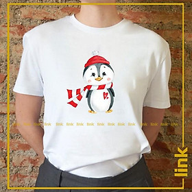 Áo thun trắng ngắn tay Noel gấu, chim cánh cụt siêu cute đáng yêu