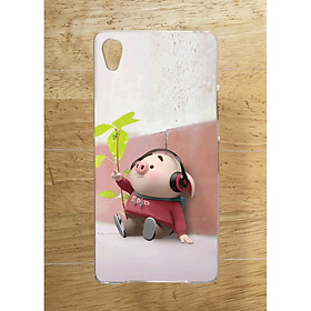 Ốp Lưng Dùng Cho Sony Xperia Z1 (dẻo viền trắng trong) - Heo Nghe Nhạc